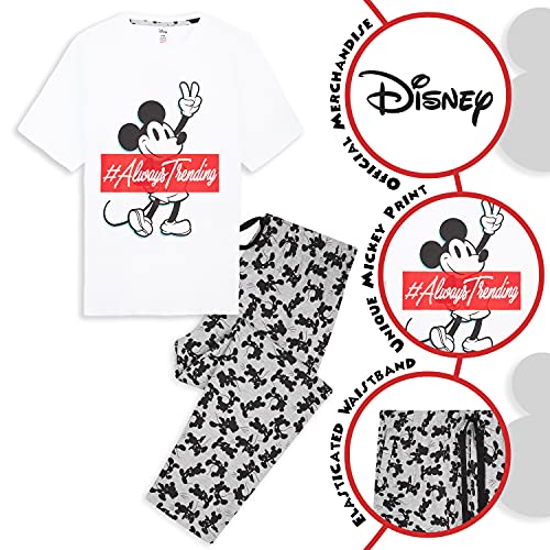 Disney Pijama Hombre, Mickey Mouse Pijamas Hombre de Algodon, Camiseta Manga Corta y Pantalon Largo, Regalos para Hombre y Adolescente Talla S-3XL (Blanco/Gris, XXL)