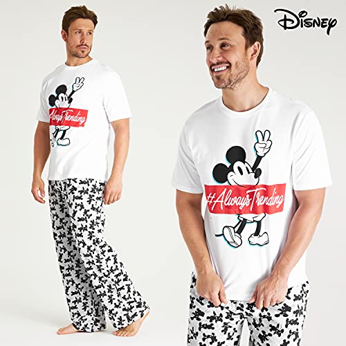 Disney Pijama Hombre, Mickey Mouse Pijamas Hombre de Algodon, Camiseta Manga Corta y Pantalon Largo, Regalos para Hombre y Adolescente Talla S-3XL (Blanco/Gris, XXL)