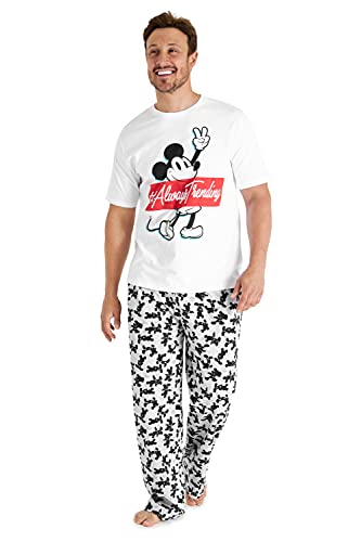 Disney Pijama Hombre, Mickey Mouse Pijamas Hombre de Algodon, Camiseta Manga Corta y Pantalon Largo, Regalos para Hombre y Adolescente Talla S-3XL (Blanco/Gris, XXL)