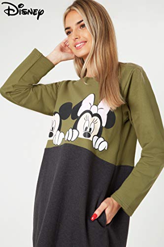 Disney Vestidos Mujer Casual con Minnie y Mickey Mouse, Jersey Largo Mujer, Vestido Mujer de Manga Larga, Regalos para Mujer y Adolescente Talla S-XL (Caqui, M)