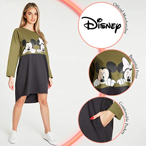 Disney Vestidos Mujer Casual con Minnie y Mickey Mouse, Jersey Largo Mujer, Vestido Mujer de Manga Larga, Regalos para Mujer y Adolescente Talla S-XL (Caqui, M)