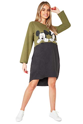 Disney Vestidos Mujer Casual con Minnie y Mickey Mouse, Jersey Largo Mujer, Vestido Mujer de Manga Larga, Regalos para Mujer y Adolescente Talla S-XL (Caqui, M)