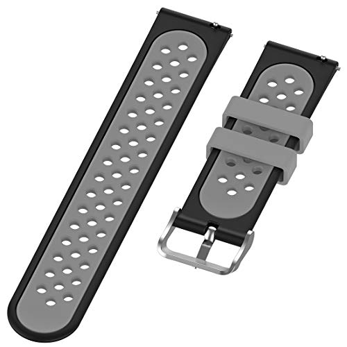 Disscool Correas de repuesto de doble colores para Garmin Vivoactive 4S, correa de silicona suave de 18 mm de ancho para Garmin Vivoactive 4S (silicona negra + gris)