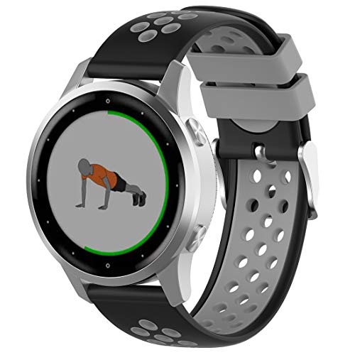 Disscool Correas de repuesto de doble colores para Garmin Vivoactive 4S, correa de silicona suave de 18 mm de ancho para Garmin Vivoactive 4S (silicona negra + gris)