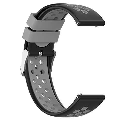 Disscool Correas de repuesto de doble colores para Garmin Vivoactive 4S, correa de silicona suave de 18 mm de ancho para Garmin Vivoactive 4S (silicona negra + gris)