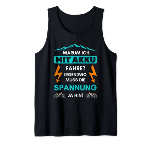 Divertida bicicleta eléctrica con texto en alemán "Warum ich mit Akku fahre für e-Biker Camiseta sin Mangas