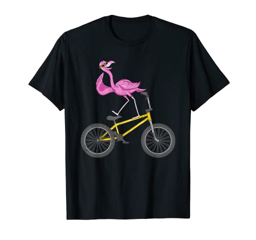 Divertido Pájaro Tropical Exótico Animal BMX Ciclismo Rosa Flamingo Camiseta