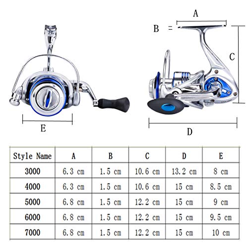 Diwa Carretes de Pesca Spinning para Agua Salada Agua Dulce 3000 4000 5000 6000 7005 Carretes Ultra Lisos Ultraligeros Equipo Potente Cuerpo de Metal Carretes de Pesca en Hielo（7000）