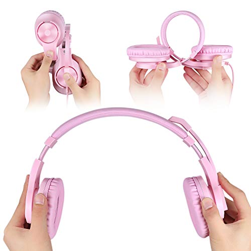 DIWUER Cascos Gaming, Auriculares Gaming para Ps4 Xbox One Nintendo Switch, con Sonido Envolvente y Reducción de Ruido, para iPad Cuaderno Computadora Teléfono Inteligente PC (Rosa)