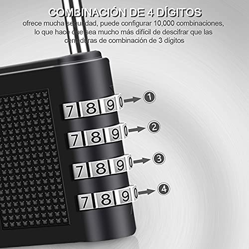 Diyife Candado de Combinación, [1 Pcs] Cerradura de Combinación de 4 Dígitos, Servicio Pesado Seguridad Candado con Grillete Largo para Casillero de Gimnasio, Cobertizo, Garaje, Cerca (Negro)