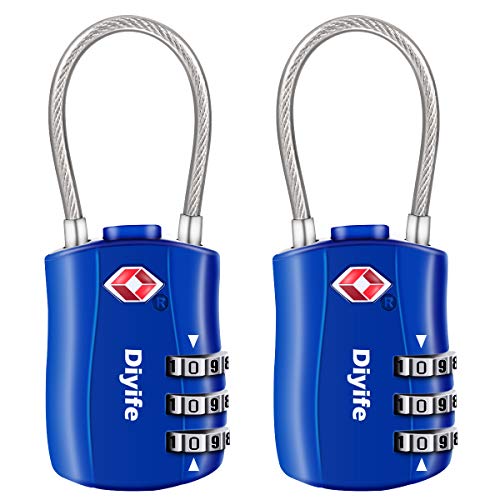 Diyife TSA Equipaje Locks, [2 Paquetes] 3 DíGitos Seguridad Candado, CombinacióN Candados, Bloqueo De CóDigo para Maletas Equipaje Viaje, Etc. (Azul)