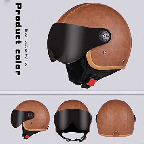 DJCALA Motocicleta Cara Abierta Retro Medio Casco, Moto Hombres y Mujeres Jet Estilo Juvenil Casco Bicicleta Piloto Certificado Dot Scooter Ciclomotor Media Cara Casco Vintage (54-58cm)