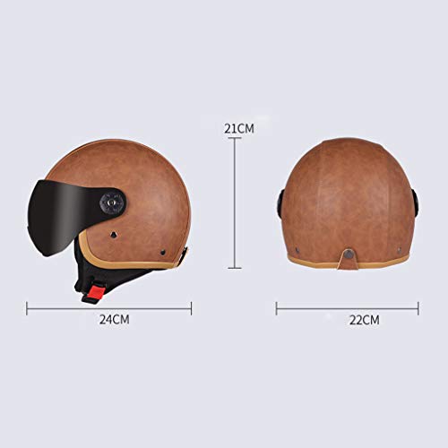 DJCALA Motocicleta Cara Abierta Retro Medio Casco, Moto Hombres y Mujeres Jet Estilo Juvenil Casco Bicicleta Piloto Certificado Dot Scooter Ciclomotor Media Cara Casco Vintage (54-58cm)