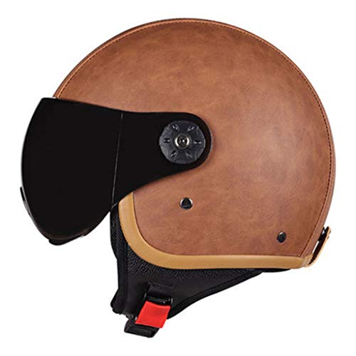 DJCALA Motocicleta Cara Abierta Retro Medio Casco, Moto Hombres y Mujeres Jet Estilo Juvenil Casco Bicicleta Piloto Certificado Dot Scooter Ciclomotor Media Cara Casco Vintage (54-58cm)