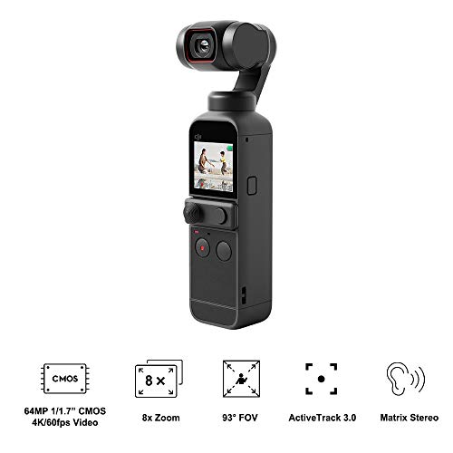 DJI Pocket 2 Cámara 4K con Estabilización en 3 Ejes, Vlog, Video UHD, Foto de Alta Resolución de 64 MP, Reducción del Ruido, Timelapse, Slow Motion, Livestreaming, Sin Tarjeta, Sin Extensor Rod