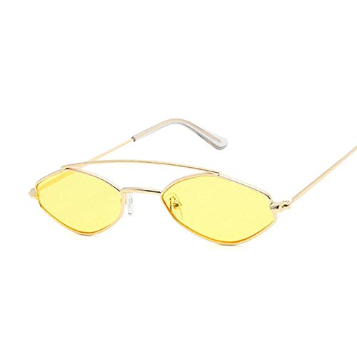 DLSM Gafas de Sol de Marco pequeño Poligonal Macho Gafas de Sol de Metal de Metal de Metal con Ojos Gato Ojo Mullido Degradado de Color Gafas UV400 Apto para Pescar-Dorado