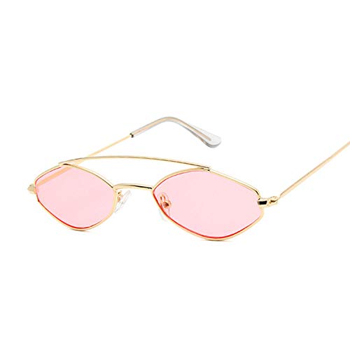 DLSM Gafas de Sol de Marco pequeño Poligonal Macho Gafas de Sol de Metal de Metal de Metal con Ojos Gato Ojo Mullido Degradado de Color Gafas UV400 Apto para Pescar-Goldpink