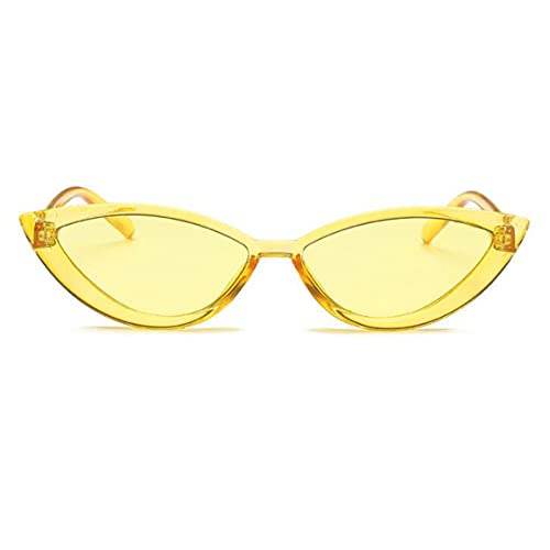 DLSM Gafas de Sol Transparentes Retro Gafas mullidas con Gato Hembra Ojos Pequeño Negro Rosa Triangular Vintage UV400 Adecuado para Pesca-Amarillo