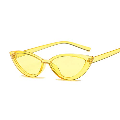 DLSM Gafas de Sol Transparentes Retro Gafas mullidas con Gato Hembra Ojos Pequeño Negro Rosa Triangular Vintage UV400 Adecuado para Pesca-Amarillo