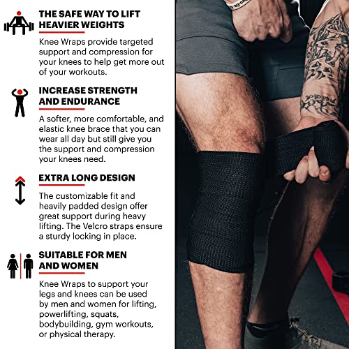 DMoose Fitness Rodilla rodamientos Fuerte, Costuras duraderas - Heavy Duty 78 Pulgadas elástica compresión Rodilla Wraps para Mejorar su Powerlifting, Levantamiento de Pesas y Entrenamientos