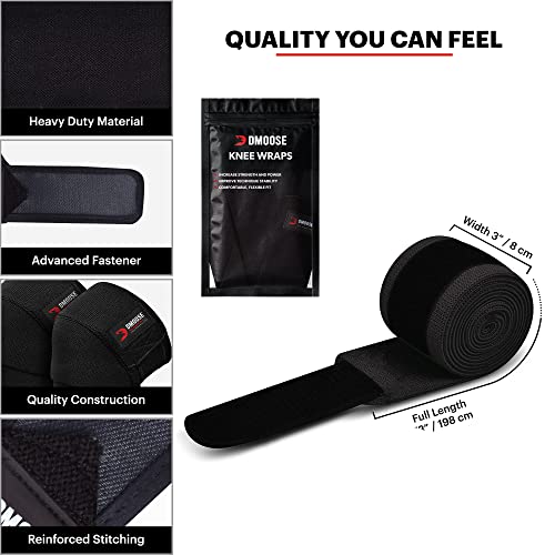 DMoose Fitness Rodilla rodamientos Fuerte, Costuras duraderas - Heavy Duty 78 Pulgadas elástica compresión Rodilla Wraps para Mejorar su Powerlifting, Levantamiento de Pesas y Entrenamientos