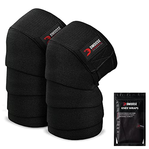 DMoose Fitness Rodilla rodamientos Fuerte, Costuras duraderas - Heavy Duty 78 Pulgadas elástica compresión Rodilla Wraps para Mejorar su Powerlifting, Levantamiento de Pesas y Entrenamientos