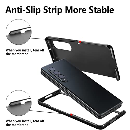 DoAo Carcasa Compatible con Samsung Galaxy Z Fold 3,con Soporte para bolígrafo S,Frontal y Trasera PC Case Textura de Cuero + Marco de PC.Funda para Samsung Galaxy Z Fold 3 Case Negro