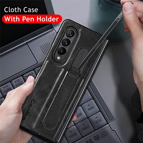 DoAo Carcasa Compatible con Samsung Galaxy Z Fold 3,con Soporte para bolígrafo S,Frontal y Trasera PC Case Textura de Cuero + Marco de PC.Funda para Samsung Galaxy Z Fold 3 Case Negro