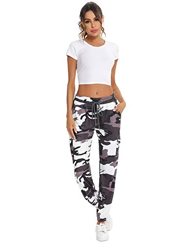 Doaraha Pantalones Deportivos Mujer Algodón Pantalón de Chándal Elásticos Transpirables con Bolsillos Laterales para Deporte Gimnasio Fitness Correr (934# Camuflaje marrón, XL)