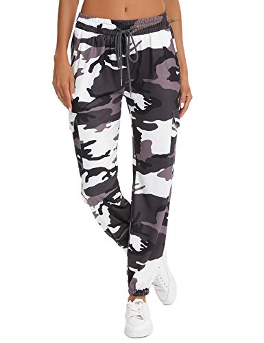 Doaraha Pantalones Deportivos Mujer Algodón Pantalón de Chándal Elásticos Transpirables con Bolsillos Laterales para Deporte Gimnasio Fitness Correr (934# Camuflaje marrón, XL)