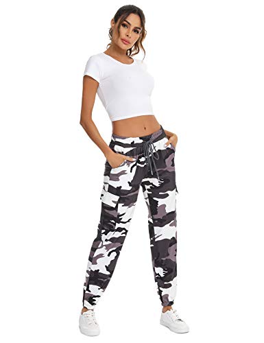 Doaraha Pantalones Deportivos Mujer Algodón Pantalón de Chándal Elásticos Transpirables con Bolsillos Laterales para Deporte Gimnasio Fitness Correr (934# Camuflaje marrón, XL)