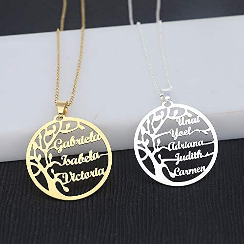 doble aro Collar Personalizado Árbol de la Vida para Mujer - Plata de Ley 925/1000 con Cadena Rolo de 42 cm + 3 cm de Alargador - Colgante Personalizado con Hasta 6 Nombres