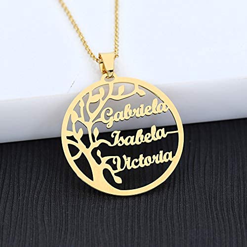 doble aro Collar Personalizado Árbol de la Vida para Mujer - Plata de Ley 925/1000 con Cadena Rolo de 42 cm + 3 cm de Alargador - Colgante Personalizado con Hasta 6 Nombres