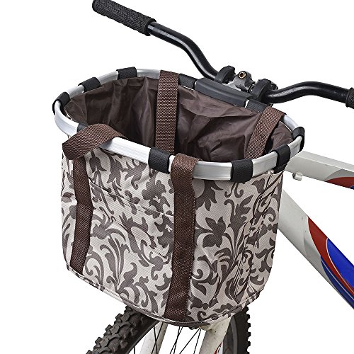 Docooler Bolsa de transporte de mascotas desmontable de lona delantera para soporte de mascotas con marco de aleación de aluminio para bicicleta café