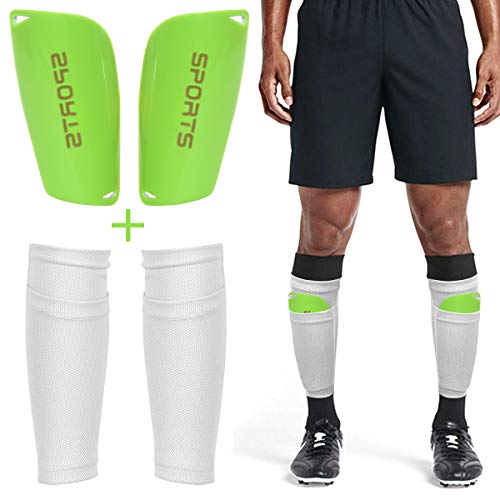 Dokpav Polainas + Canilleras Plastico Fútbol Espinilleras Calcetines Medias elásticas Shin Pad Calcetines Manga Protectora Niño Juventud Adulta Partido de Futbol