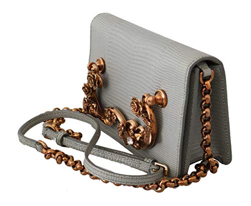 Dolce & Gabbana Dolce & Gabbana Gray Lizard Skin Crossbody Crystal Leather Purse