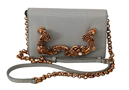 Dolce & Gabbana Dolce & Gabbana Gray Lizard Skin Crossbody Crystal Leather Purse