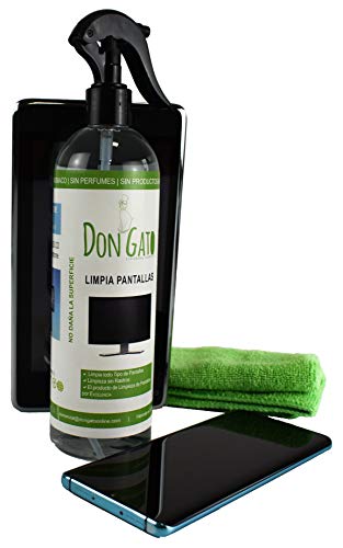 Don Gato - Limpiador de Pantalla + 2 Paños de Microfibras (500ml) para TV, Tableta, PC/portátil, LCD, LED, móvil. Hecho en España con Productos Naturales, sin Alcohol