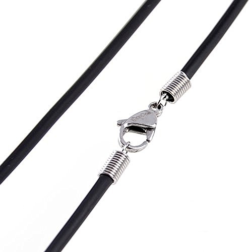 DonDon Collar de Cuero para Hombre 50 cm con Colgante de Acero Inoxidable Plata Lobo Diente