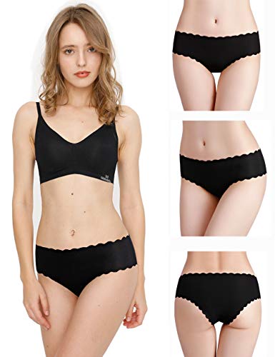 Donpapa Bragas para Mujer Pack sin Costuras Invisible Braguitas Microfibra Rayas Brief Bikini Culotte,Pack de 6 (Negro S )