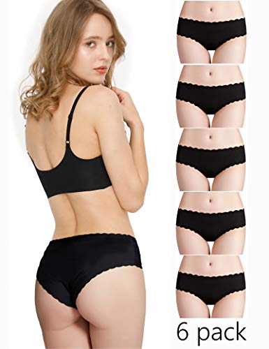 Donpapa Bragas para Mujer Pack sin Costuras Invisible Braguitas Microfibra Rayas Brief Bikini Culotte,Pack de 6 (Negro S )