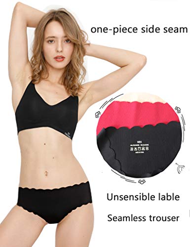 Donpapa Bragas para Mujer Pack sin Costuras Invisible Braguitas Microfibra Rayas Brief Bikini Culotte,Pack de 6 (Negro S )