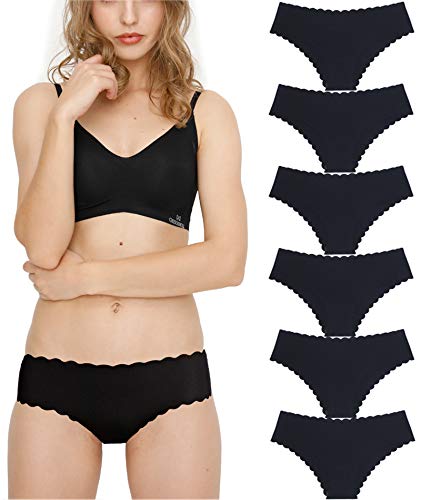 Donpapa Bragas para Mujer Pack sin Costuras Invisible Braguitas Microfibra Rayas Brief Bikini Culotte,Pack de 6 (Negro S )