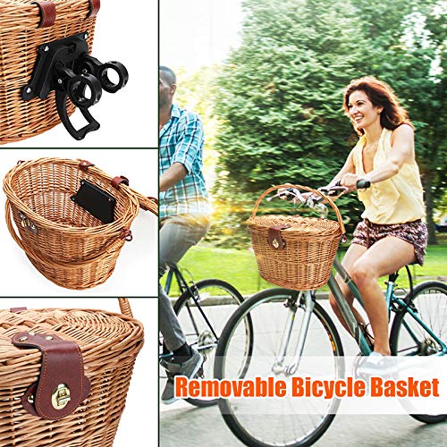 Donpow Cesta para Bicicleta con Manillar, pequeña Caja Hecha por Willow para Bicicleta Cesta de Mimbre Delantera para Bicicleta con Manillar para niños Chirlden Gift DIY Sets