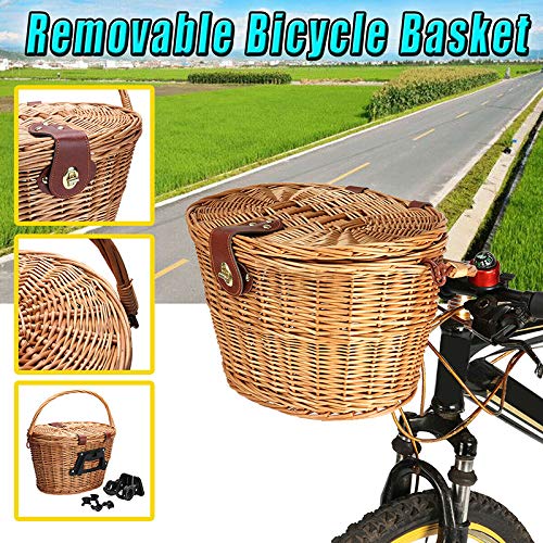 Donpow Cesta para Bicicleta con Manillar, pequeña Caja Hecha por Willow para Bicicleta Cesta de Mimbre Delantera para Bicicleta con Manillar para niños Chirlden Gift DIY Sets