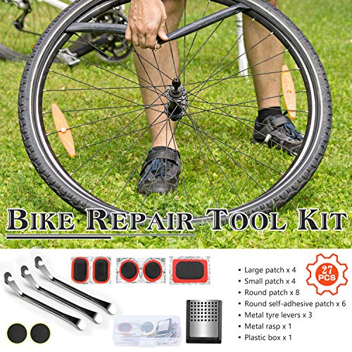 Drado Kit Reparacion Pinchazos Bicicleta Parches Bicicleta Kit con Palancas de Neumáticos Parches de Neumáticos Rallador de Metal