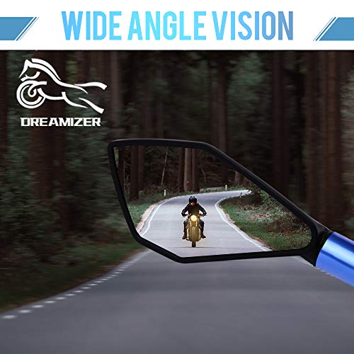 DREAMIZER 8mm 10mm Espejo Retrovisor de Motocicleta, Espejos Retrovisores Laterales de Moto para XJ6 R1 R6 FZ6 F800 F650 MT03 MT07 MT09 Z750 Z1000 ER-6N TNT TRE Monster(Azul)