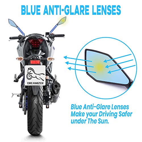 DREAMIZER 8mm 10mm Espejo Retrovisor de Motocicleta, Espejos Retrovisores Laterales de Moto para XJ6 R1 R6 FZ6 F800 F650 MT03 MT07 MT09 Z750 Z1000 ER-6N TNT TRE Monster(Azul)