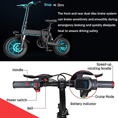 DREAMyun Bicicleta Eléctrica Plegables, 250W Motor Bicicleta Plegable 25 km/h Bici Electricas Adulto con Ruedas de 14", Batería 36V 7.8Ah, Asiento Ajustable, con Pedales,Blanco,14"/5.2AH