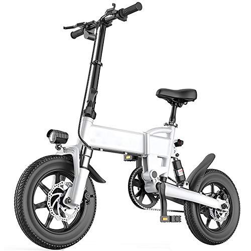 DREAMyun Bicicleta Eléctrica Plegables, 250W Motor Bicicleta Plegable 25 km/h Bici Electricas Adulto con Ruedas de 14", Batería 36V 7.8Ah, Asiento Ajustable, con Pedales,Blanco,14"/5.2AH